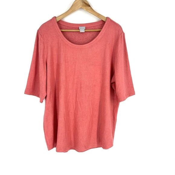 Chicos T Shirt Size 3 Womens XL Pink Cozy Knit Tee Scoop Neck Top Knit Elbow - Picture 1 of 8